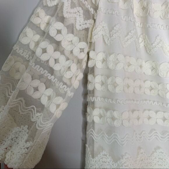 Trina Turk Hoku Embroidery Stripe Lace Off Shoulder Dress - Picture 4 of 5